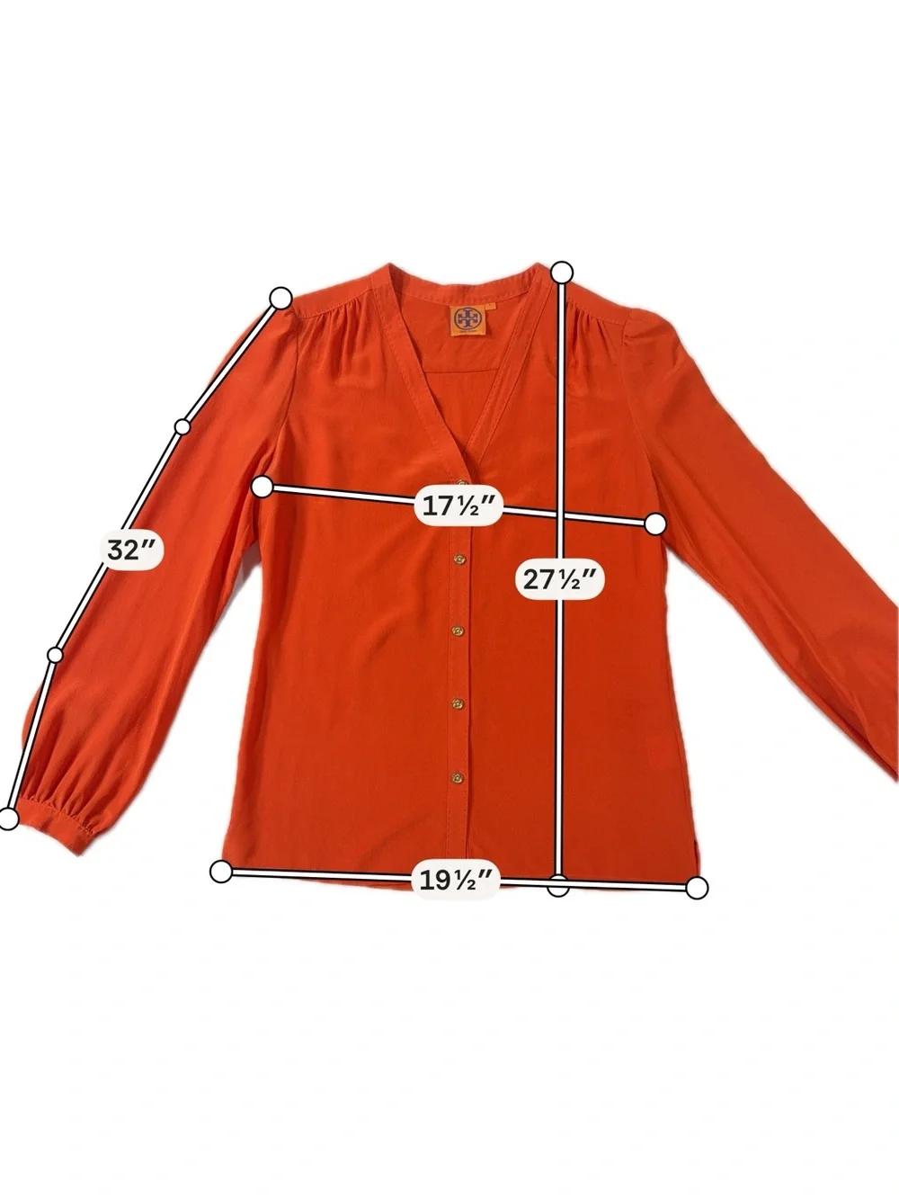 Tory Burch 100% Silk Orange Blouse -Size 4